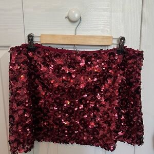 White Fox Sequin Mini Skirt - Burgundy